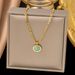 Fashion Jewelry Dongling Jade Round Pendant Figaro Stainless Steel Necklace With Gold Plated Collar Chain For Women_ipsvogv.com