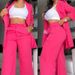 women's clothing, elegant and solid color split sleeve lapel suit with pockets and straight pants suit_ipsvogv.com