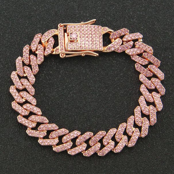 Hip hop trendy style inlaid men's cool colored diamond Cuban bracelet, and decorative accessories_ipsvogv.com