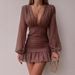 Women's Clothing 2024 Spring mid waist printed temperament commuting pullover V neck printed short skirt chiffon short skirt dress sexy_ipsvogv.com