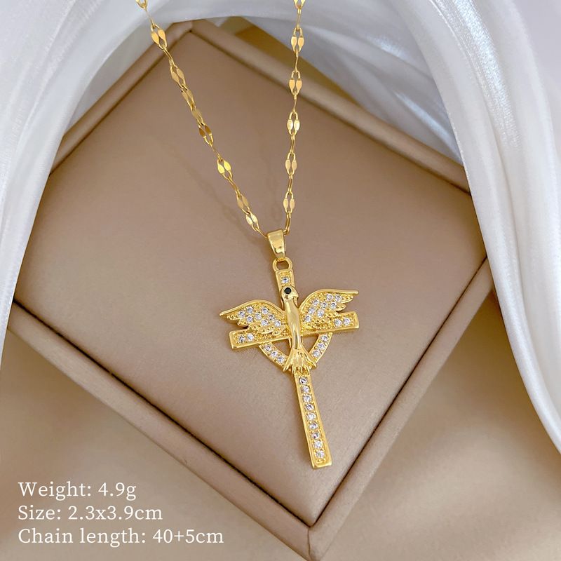 】 Wings 【 Cross Light Luxury Charm Gorgeous Full Diamond Necklace Women's Versatile Clavicle Titanium Steel Chain 【 】_ipsvogv.com