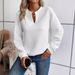 Women's Clothing solid color deep V neck splicing long sleeved women's casual sweatshirt_ipsvogv.com