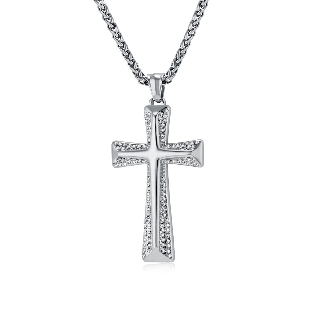 Men's Jewelry Hip Hop HIPHOP Titanium Steel Gold Plated Diamond Cross Necklace Niche Personality Sweater Chain Pendant_ipsvogv.com