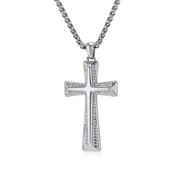 Men's Jewelry Hip Hop HIPHOP Titanium Steel Gold Plated Diamond Cross Necklace Niche Personality Sweater Chain Pendant_ipsvogv.com