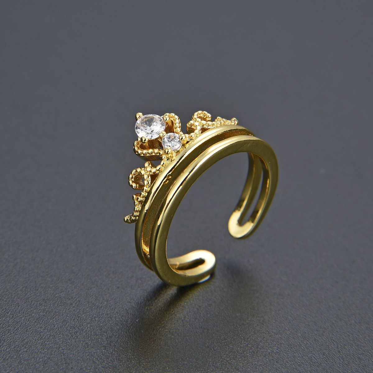 Unisex Version Of Double Layer Crown Inlaid Diamond Zircon CZ Ring Female Open Adjustable Hand Jewelry Ring Net Celebrity Style_ipsvogv.com