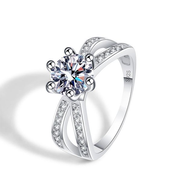 Classic Fashion Six Claw Couple Wedding Plated With S Silver Carat Simulated Diamond Ring Women's Jewelry_ipsvogv.com