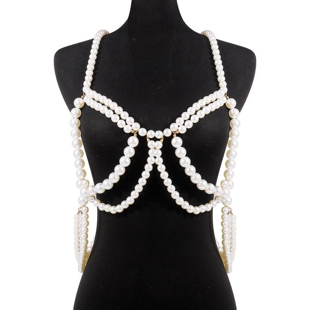C0597 Wind Pearl Hollow Bikini Chest Spicy Girl Sexy Nightclub Style Multi layered Beaded Body Chain Female_ipsvogv.com