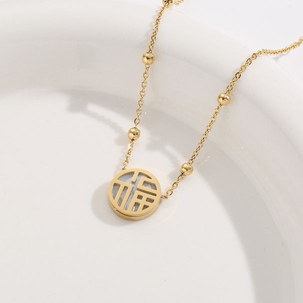 Titanium steel golden lucky letter round card hollowed out necklace for women, simple and personalized, high-end sense_ipsvogv.com