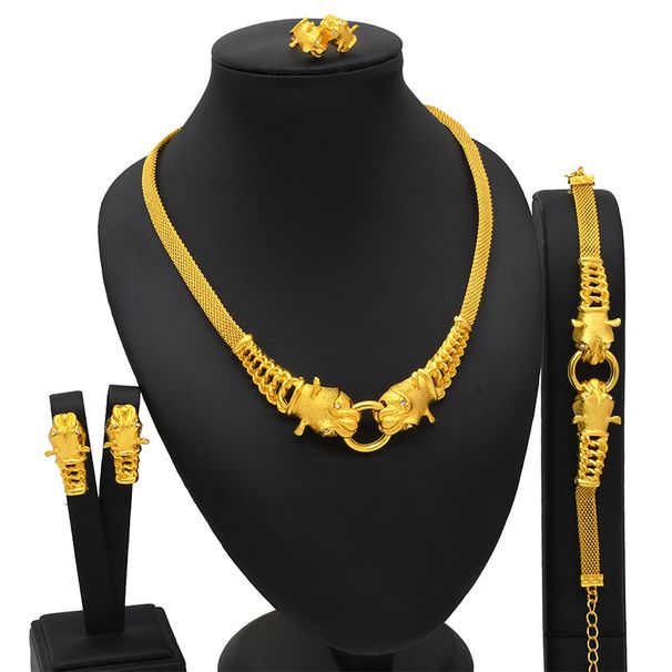Cross-border Dubai Bridal Necklace Ring Earrings Bracelet Four Piece Set Indian Hot Selling Jewelry Set Wholesale_ipsvogv.com