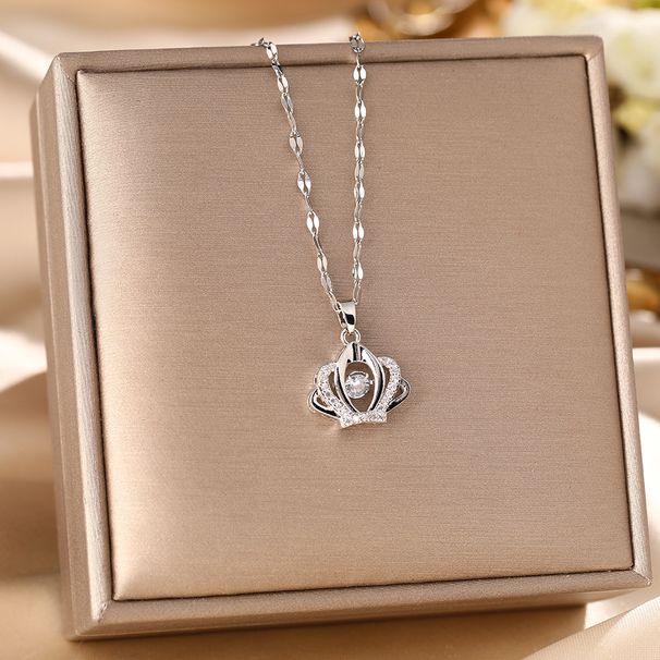 Titanium Steel Necklace, Female Dynamic Crown, Micro Inlaid Pendant, Versatile, Light Luxury, Niche Design, Collarbone_ipsvogv.com