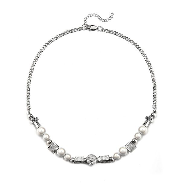 New Titanium Men's Pearl Trendy Skull Dice Head Hip Hop Stainless Steel Necklace, Couple Jewelry_ipsvogv.com
