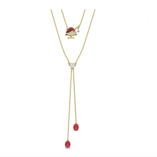Double Layer Red Bean Ice Cream Water Drop Necklace Female Element Crystal Clavicle Chain_ipsvogv.com