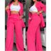 Women's Elegant Solid Color Slit Lapel Suit with Pockets Straight Leg Pants Two Piece Suit (No Vest)_ipsvogv.com