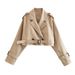 New women's European and American style belted long sleeved short casual windbreaker jacket_ipsvogv.com