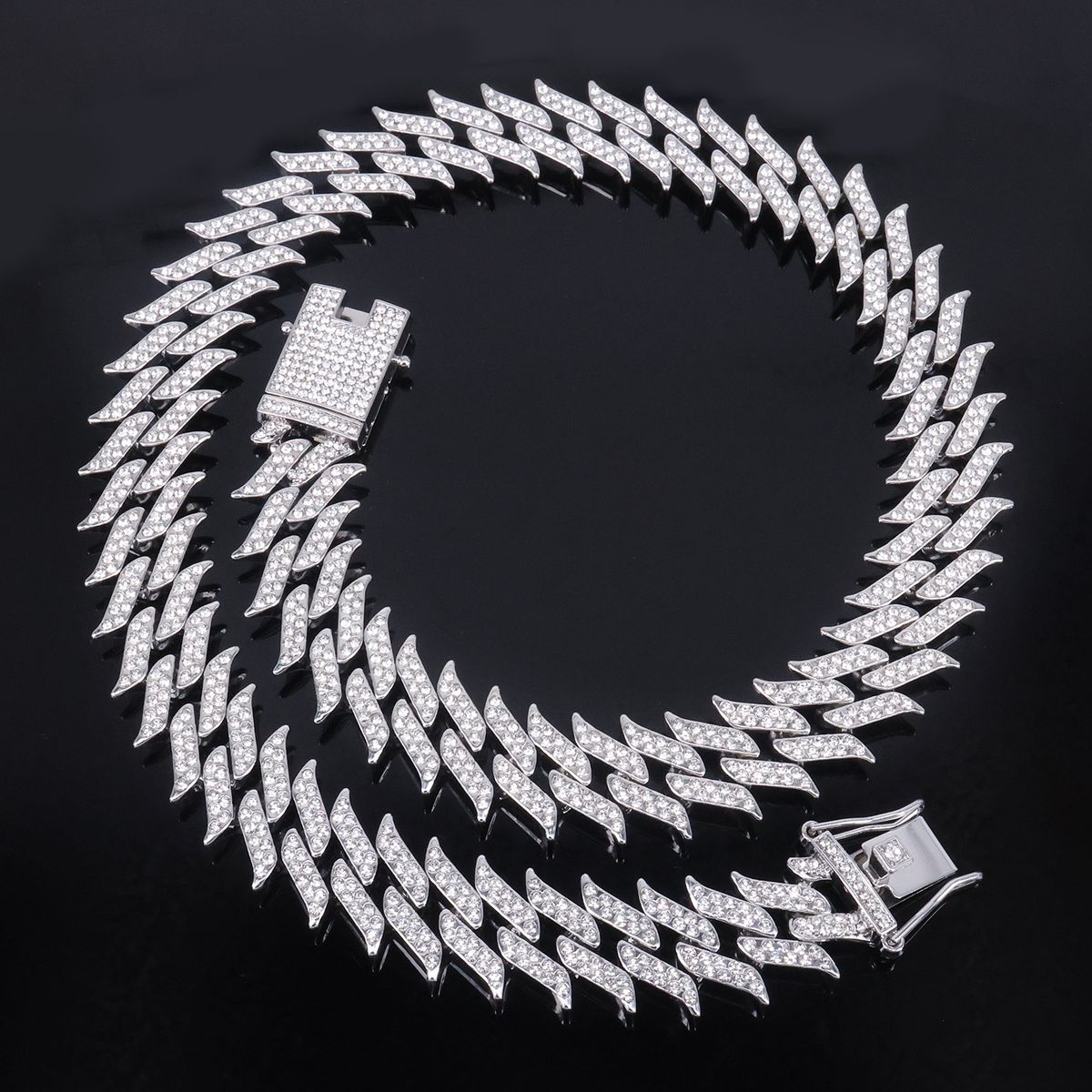 Men’s Jewelry Set Fashion- HIPHOP Jewelry New Full Diamond Pepper Chain Rap Men's Trendy Cool Hip Hop Style Cuban Necklace_ipsvogv.com