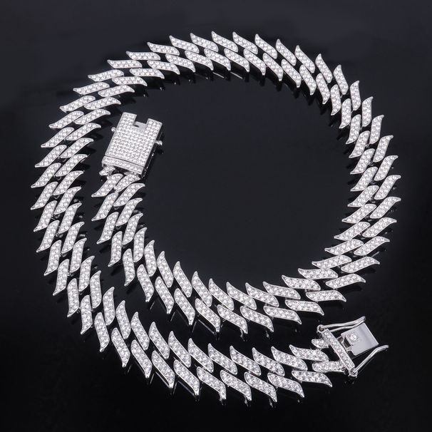 Men’s Jewelry Set Fashion- HIPHOP Jewelry New Full Diamond Pepper Chain Rap Men's Trendy Cool Hip Hop Style Cuban Necklace_ipsvogv.com