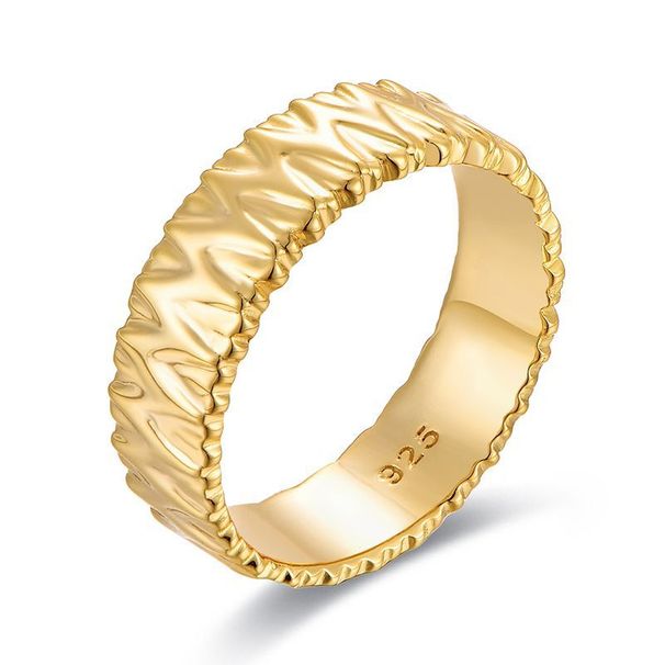 Metal hammered ring S925 sterling silver plated with gold light luxury ring silver jewelry_ipsvogv.com