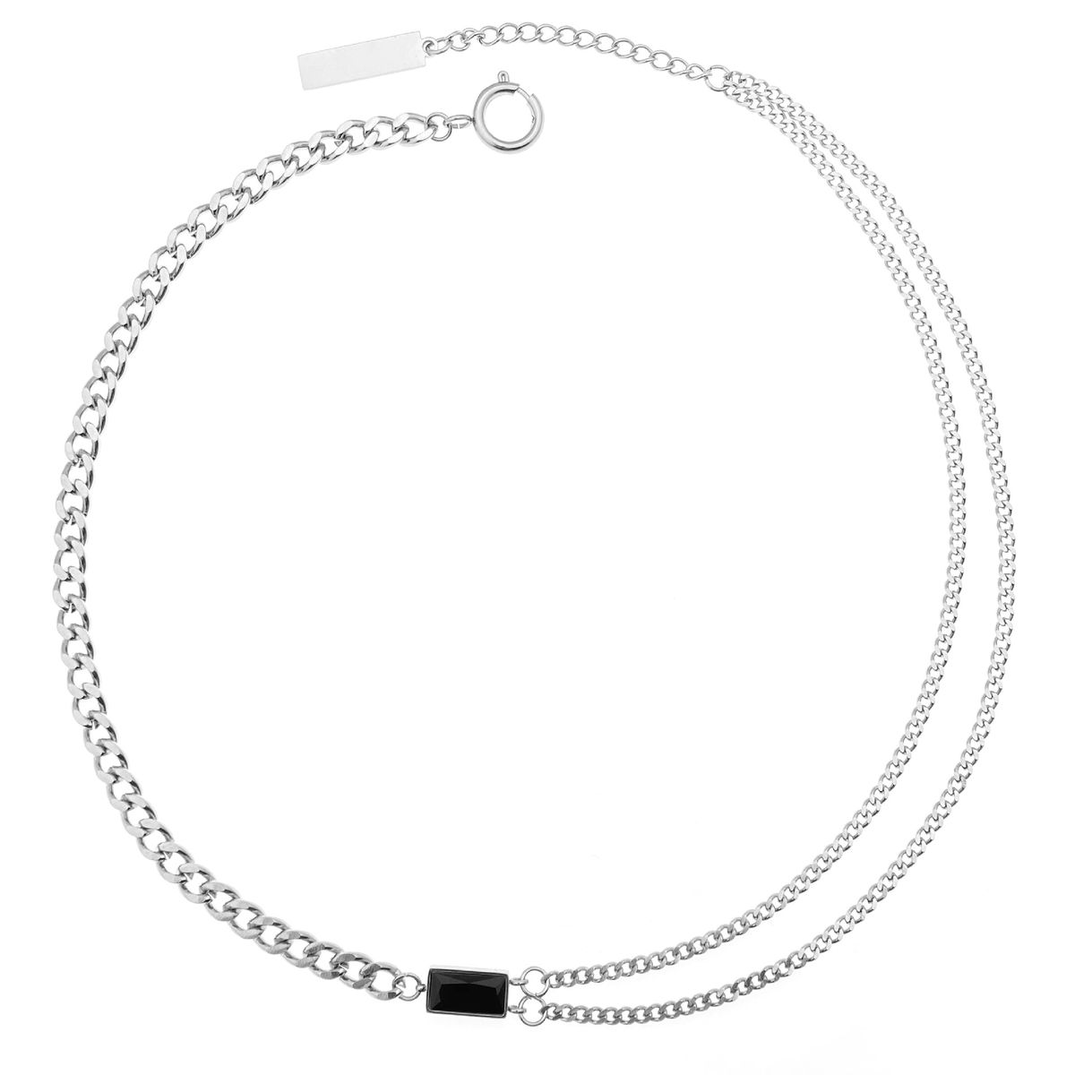 Fashionable Brand Men And Women Street Hip Hop Simple Personality Clavicle Chain Square Black Diamond Titanium Steel Splicing Double Layer Necklace_ipsvogv.com
