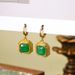 Small niche dign, simple geometric square green crystal women's ear buckl, high-end earrings, autumn and winter_ipsvogv.com
