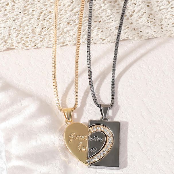 Couple Love Heart Pendant Necklaces for Women Men Hip Hop Punk Necklace Couple Jewelry Gift Metal Chain_ipsvogv.com