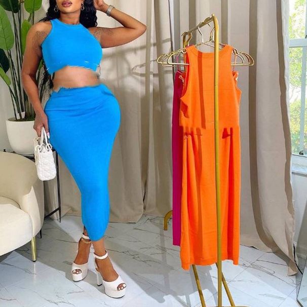 Women's Clothing new fashion casual vest high waist hip long skirt letter webbing casual two-piece suit_ipsvogv.com
