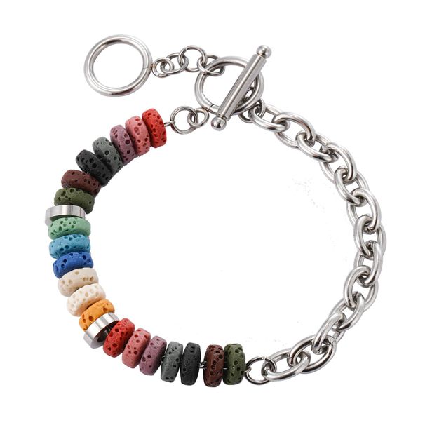 Fashion Colorful Volcanic Stone Titanium Steel Bracelet Men's Trendy Hip Hop High End Couple Jewelry_ipsvogv.com