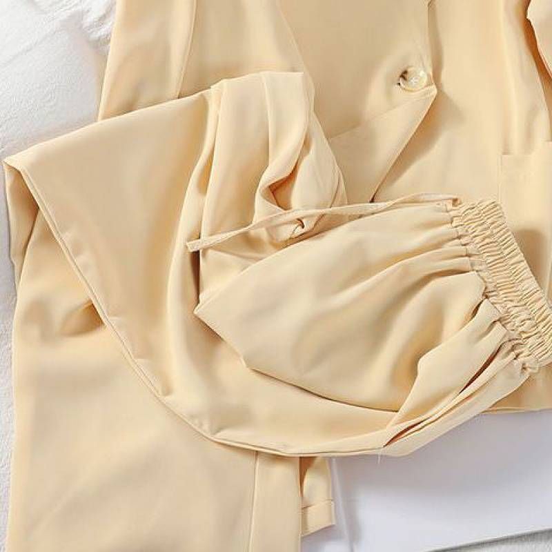 Women's suits fashion spring and summer loose suit collar three-quarter sleeves jacket nine-point wide-leg pants suspenders three-piece suit_ipsvogv.com