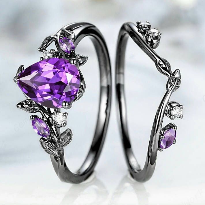 Sanjie Purple Topaz Natural Ring Fashion Inlaid Water Drop Jewelry_ipsvogv.com