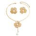 Women's necklace earring set versatile flower inlaid pearl design niche long collarbone chain_ipsvogv.com