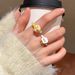 Cartoon Cute Bread Cat Claw Pearl Female Unique Niche Design Open Finger Sweet And Versatile Ring_ipsvogv.com
