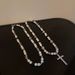 Niche Design Reflective Pearl Cross Pendant Collarbone Chain Men's Light Luxury High-end Sense European And American Hip-hop Style Sweater Chain_ipsvogv.com