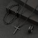 Hip hop Cuban chain cross necklace bracelet ring 3 piece set_ipsvogv.com