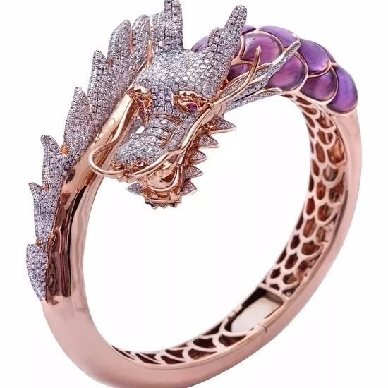 Sanjie's New Domineering Dragon Head Set With Diamond And Rose Gold Plated Two Tone Ring_ipsvogv.com