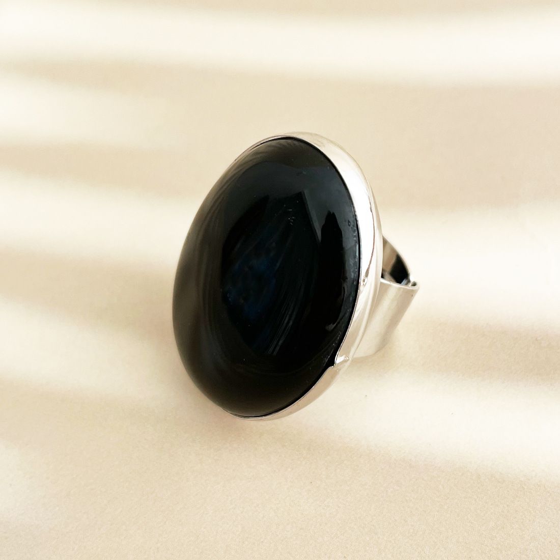 Natural Stone Colored Agate Ring Dan Shaped Wide Face Large Size Adjustable Open Ring_ipsvogv.com