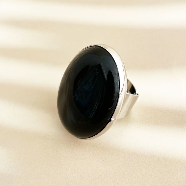 Natural Stone Colored Agate Ring Dan Shaped Wide Face Large Size Adjustable Open Ring_ipsvogv.com