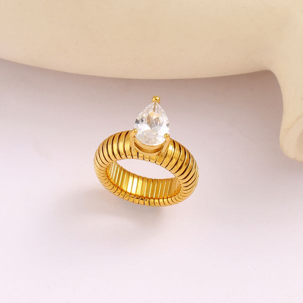 Women's Jewelry Set Personality Zircon Ring Bracelet Titanium Steel K Gold Ring Bracelet Niche Retro Water Drop Jewelry Set_ipsvogv.com