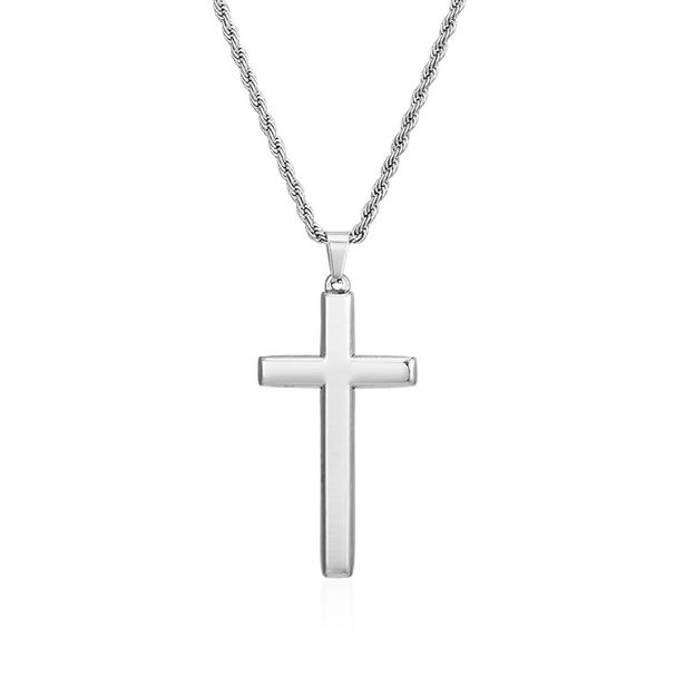 Stainless Steel Fried Dough Twists Snake Bone Cuba Chain Double Cross Pendant Jewelry Titanium Necklace_ipsvogv.com