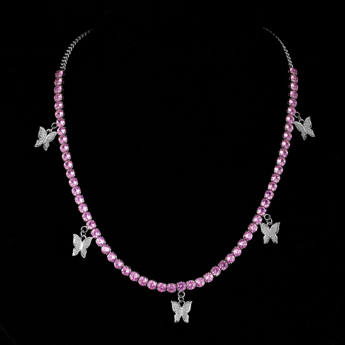 Fashion Simple Copper Hip Hop Pink Zircon Trendy Bow Necklace Tennis_ipsvogv.com