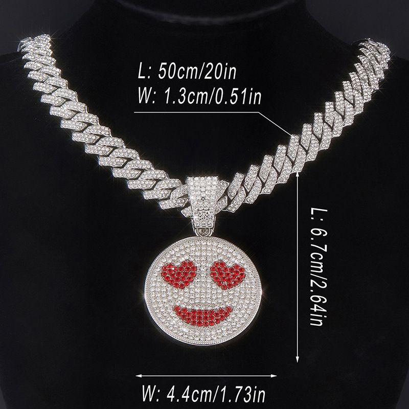 Hip Hop Full Diamond Smiling Face Necklace Pendant High Quality Creative Alloy Men's Expression Hip Hop Pendant_ipsvogv.com