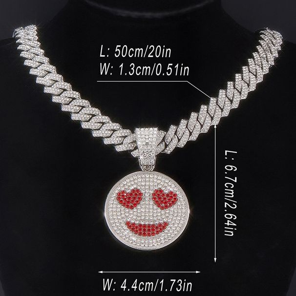 Hip Hop Full Diamond Smiling Face Necklace Pendant High Quality Creative Alloy Men's Expression Hip Hop Pendant_ipsvogv.com