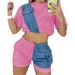 Women's Wholesale New Model Summer Imitation Denim Splicing Short Casual Suit_ipsvogv.com