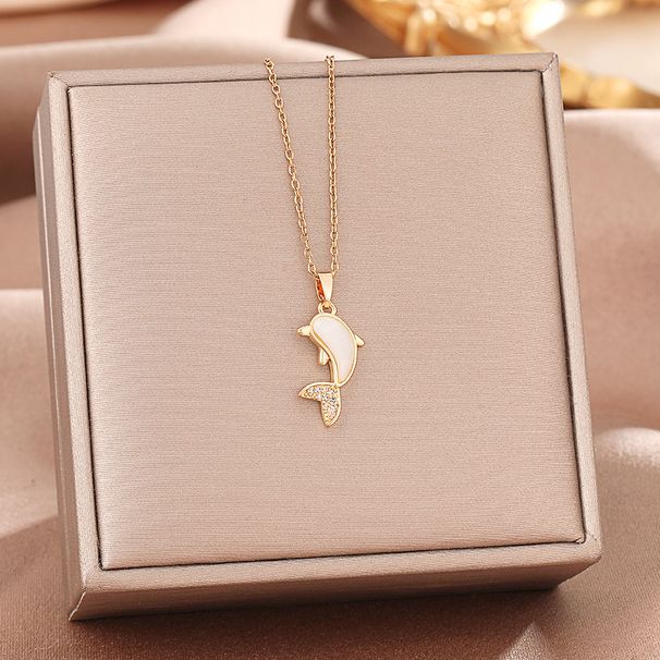 Korean Version Of Minimalist And Personalized Cat's Eye Stone Dolphin Necklace, Cute Female Niche, Popular Online_ipsvogv.com