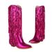Women's Shoes autumn and winter tassel sequined western boots pointed toe thick heel high heel long tube mirrored patent leather women's boots_ipsvogv.com