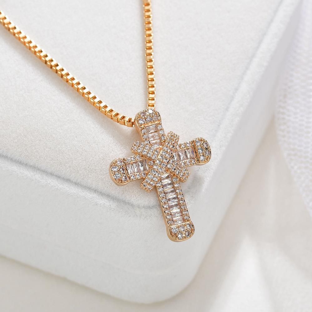 Unisex hot selling cross full diamond pendant hip hop trendsetter copper inlaid zircon necklace popular jewelry_ipsvogv.com