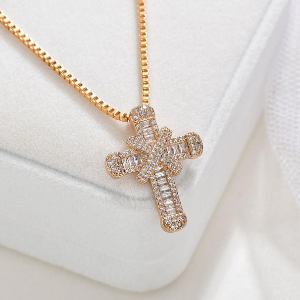 Unisex hot selling cross full diamond pendant hip hop trendsetter copper inlaid zircon necklace popular jewelry_ipsvogv.com