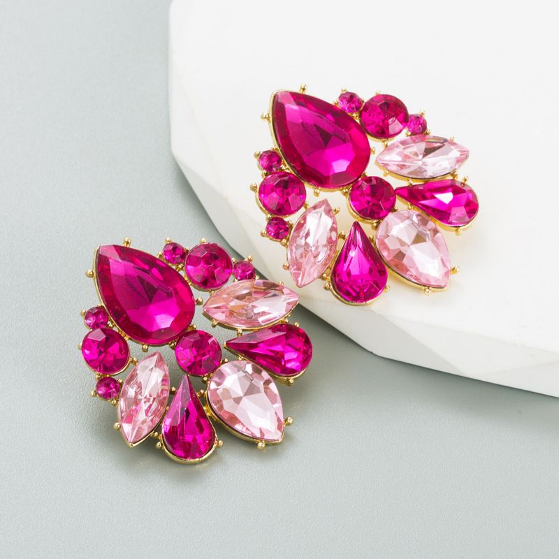Ins Style Creative Geometric Earrings Women's Alloy Electroplated With Colored Glass Diamonds Trendy High-end Ear_ipsvogv.com