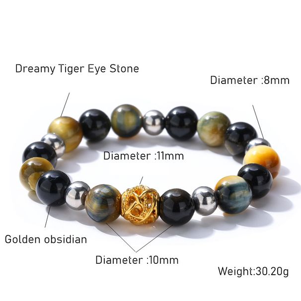 Women's Jewelry Gold Hollow Round Bead Bracelet Stainless Steel Jewelry Fashion Fantasy Tiger Eye Stone Jewelry_ipsvogv.com