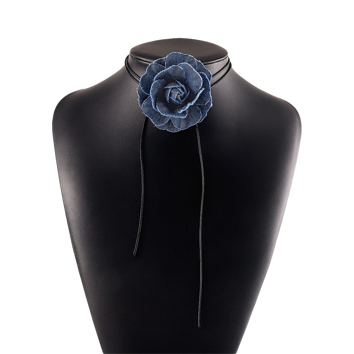 N11261 French style denim blue rose necklace, spicy girl strap, choker collarbone chain_ipsvogv.com