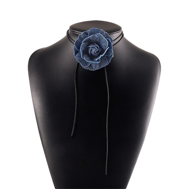 N11261 French style denim blue rose necklace, spicy girl strap, choker collarbone chain_ipsvogv.com
