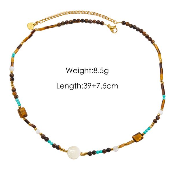Maillard Wind Yellow Series Beaded Trendy New Tiger Eye Stone Titanium Steel Necklace_ipsvogv.com
